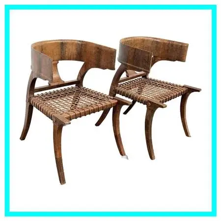 Lizard Wrapped Klismos Chairs, Pair