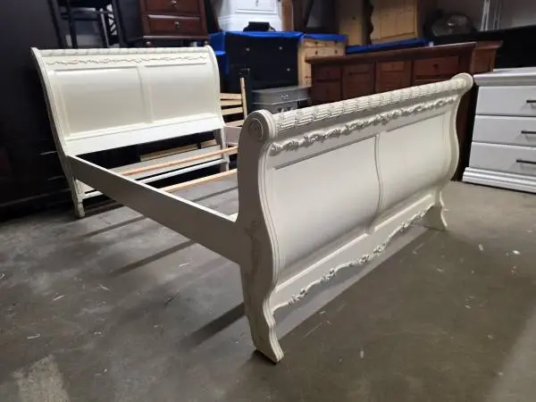 Modern White Ornate Style Full Size Sleigh Bed Frame