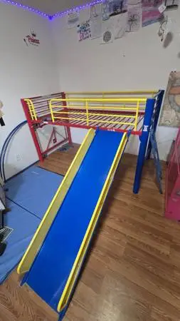 Kids Lofted Twin Bunk Bed with Slide & Ladder