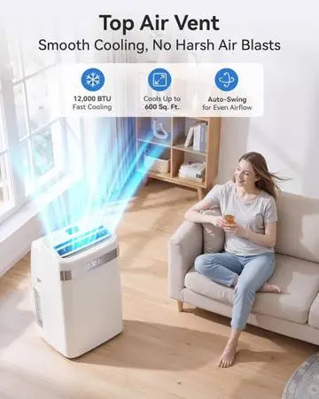 New 12000 BTU Portable Air Conditioner, 4-in-1 AC Unit for 600 Sq. Ft with Cooli