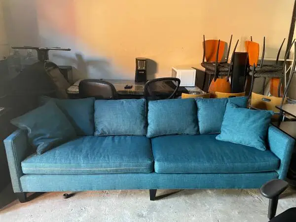 Beautiful 95” teal sofa and ottoman