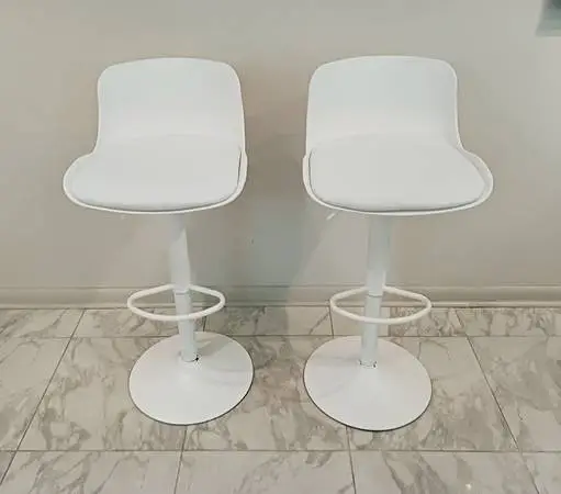 Modern White Adjustable Swivel Bar Stools (Pair)