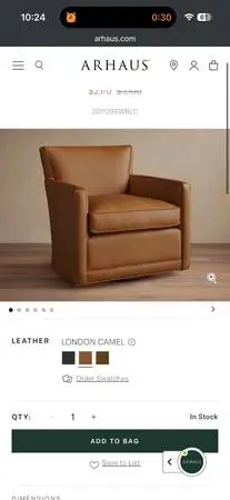 Arhaus Rudy Genuine Leather Swivel Chair – London Camel / Pecan