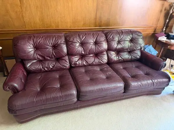 Leather Sofa, Made in USA, Nailhead Trim