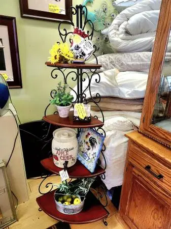 Black Metal/Wood Corner Bakers Rack/Etagere-65H-NOW