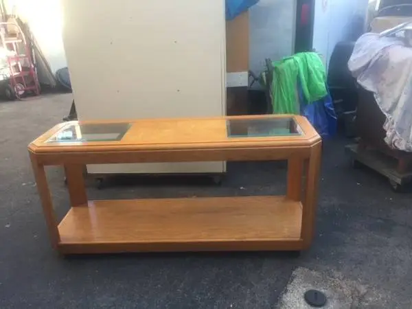 Occasional table Solid Oak with 2 beveled glass tops