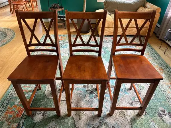 Set of 3 Heavy Solid Wood X-Back Counter-Height Bar Stools 24 Seats