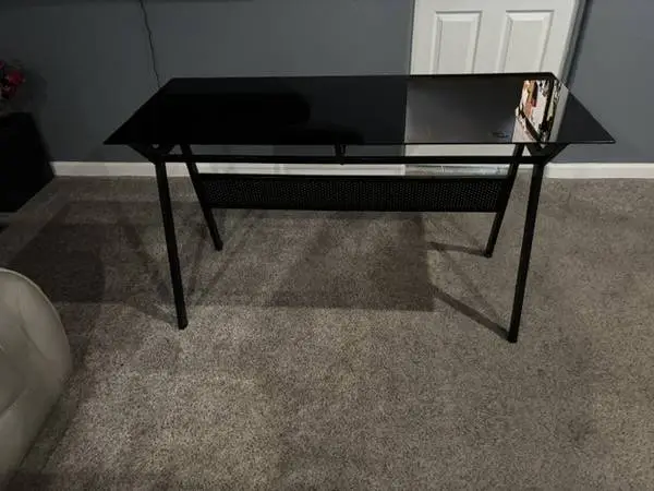 Desk Black Metal With Black Glass Top
