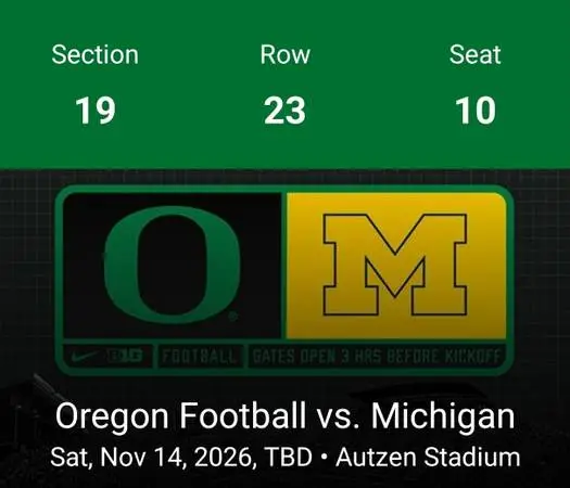 Oregon vs Michigan Football, November 14, 2026
