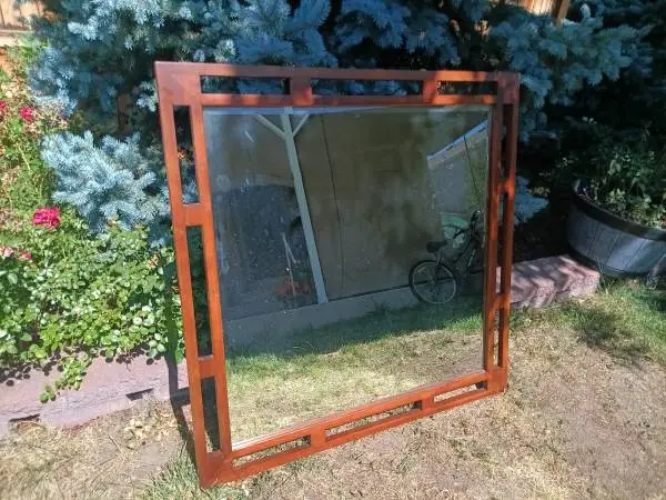 HEAVY Wooden Framed Mirror w Design 42 x 42.5 x .75 thick