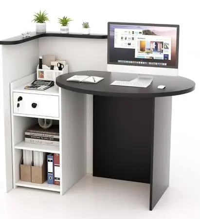 Black & White Reception Desk w/ Locking Drawer