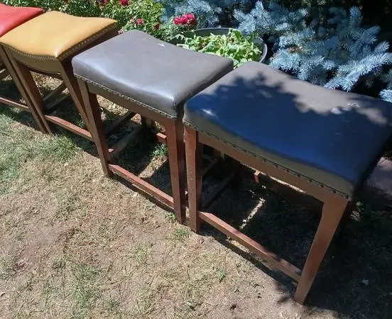 Set of 3 Bar Stool Chairs Cream Gray 19 x 13 x 24