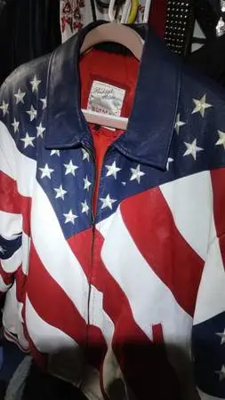 Micheal Hogan Vintage Leather American Flag Jacket
