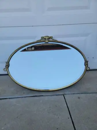 Vintage Brass Frame Oval Mirror