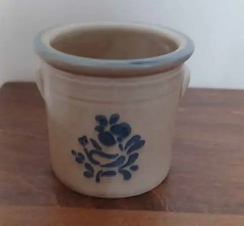 Vintage Pfaltzgraff FOLK ART 3” Miniature Open Stoneware Crock 2 Handl