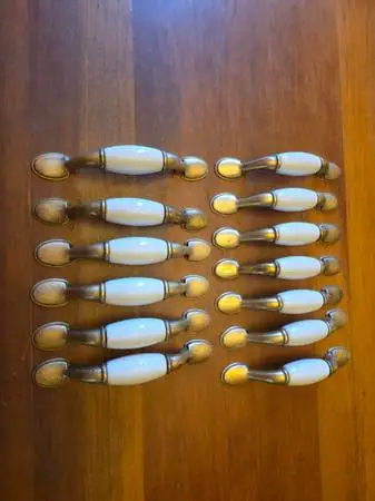 Brass-and-Porcelain Cabinet Pulls
