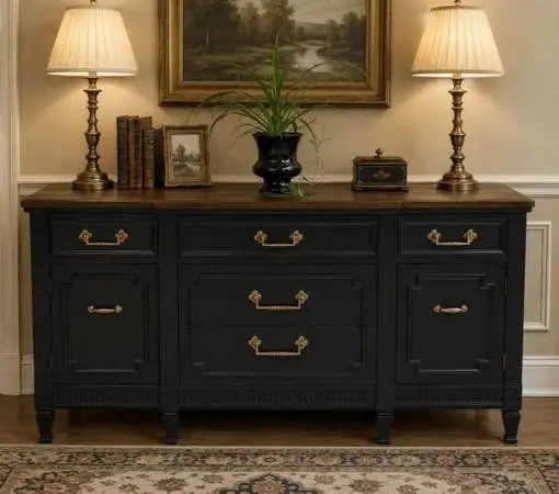Gorgeous Drexel Vintage dresser black, 5 drawers,2 cabinets