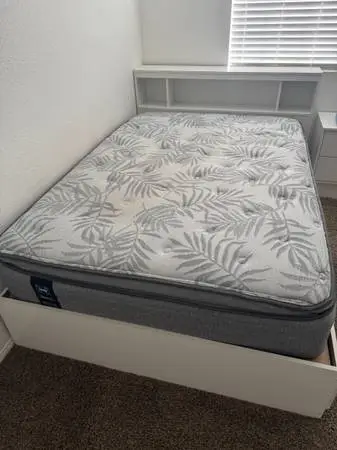 Full size Mattress, Bed frame, Headboard, drawers