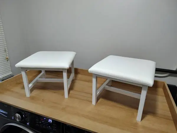 Brand New Set of Two Small White Step Stool with Sturdy Metal Frame