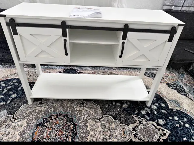 RoyalCraft White Sideboard ConsoleTable with Sliding Barn Doors