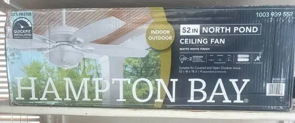 HAMPTON BAY INDOOR/ OUTDOOR CEILING FAN 52” LED MATTE WHITE BRAND NEW FACTORY