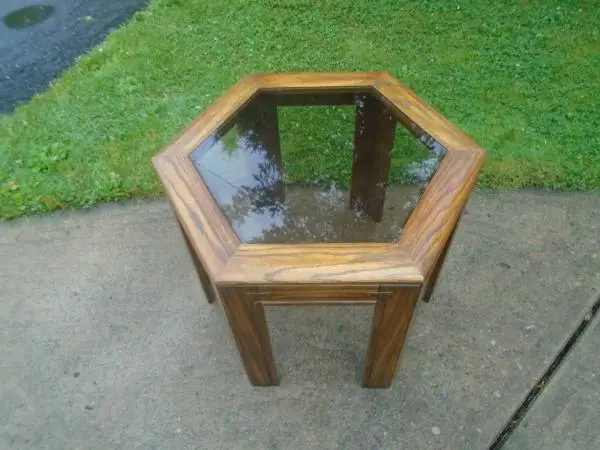 Mid Century Modern Campaign Style Hexagon Side Table