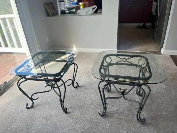 2 Matching Glass Top End Tables