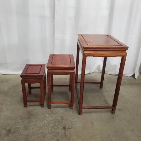 Mid Century Chinese Hardwood Nesting Tables (3)
