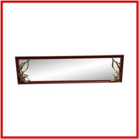 Asian-inspired Red + Gilt Botanical Wall Mirror