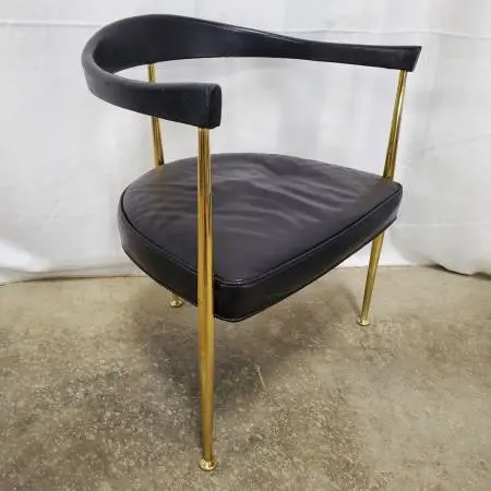 Atomic Era Brass and Black Vinyl Bow Back Vanity Chair