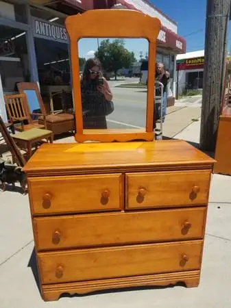 1950s Mid Century Maple Dresser with Mirror