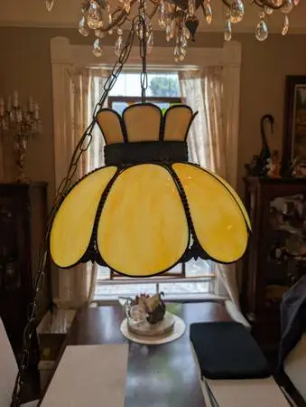 Vintage Amber Slag Glass Swag Lamp – Plug-In Pendant