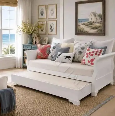 Custom Ordered White Sleigh Bed with Trundle