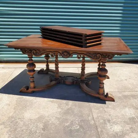 Mid-Century Neoclassical 4-Leaf Walnut Dining Table w/Watertown Slide
