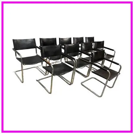 Mart Stam For Linea Veam S34 Leather Cantilever Armchairs , Set Of 10