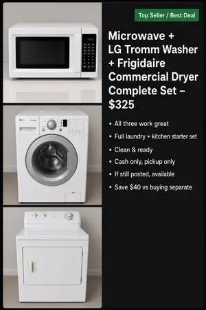 Full starter set – microwave + washer + dryer. All three work well