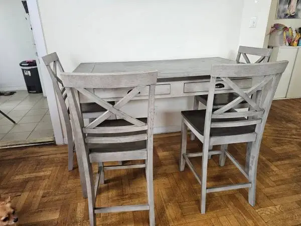 Solid Counter-Height Dining Set w/ 4 Storage Drawers & 4 Chairs