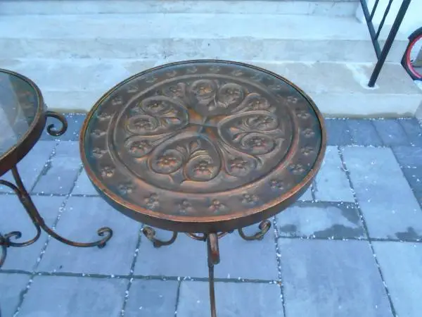 Vintage Look Bronzed Copper Glass Top Cocktail/End Table