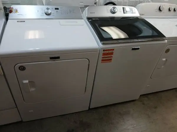 Maytag white top loading washer and gas dryer