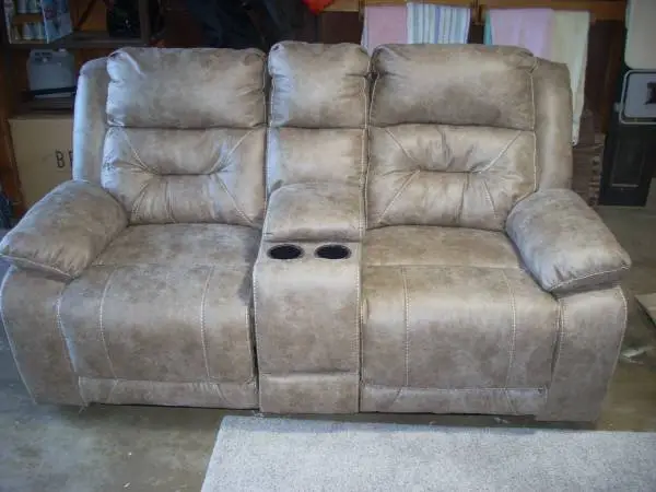 Light Brown Reclining Love Seat with Console