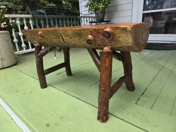 Mid Century Rustic Half Log Bench