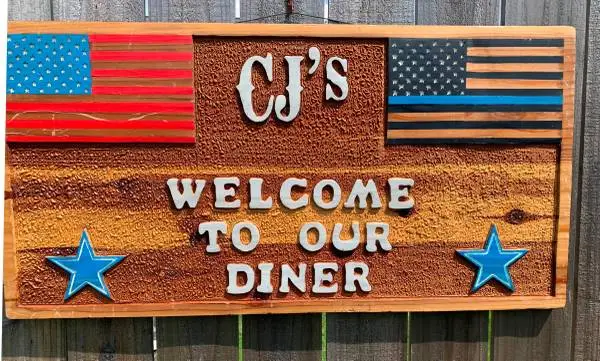 Wall hanging wood board sign with carved Restaurant or Café theme