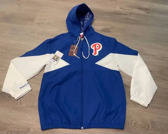 MITCHELL AND NESS PHILADELPHIA PHILLIES MENS NAVY BLUE ULTIMATE LIGHT JACKET