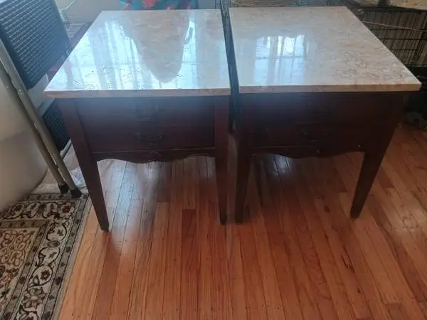 Antique Marble Top End Tables - Pair -