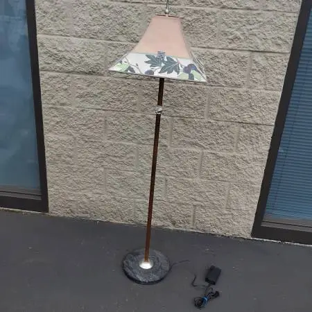 Copper Floor Lamp Marble Base with Large Pagoda Hand Painted Shade