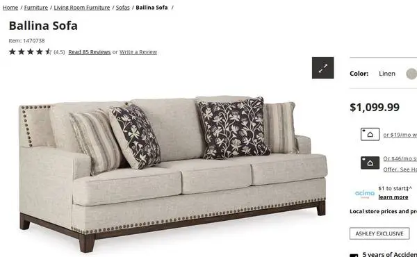SOFA -ASHLEY BALLINA - as NEW