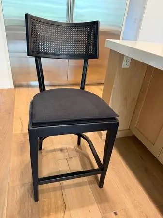Crate & Barrel Libby Black Wood & Black Cane Stool