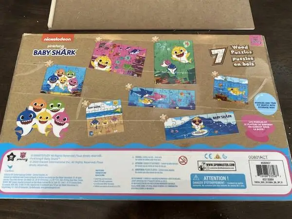 BABY SHARK 7 Wood Puzzles With Storage Box NICKELODEON Complete