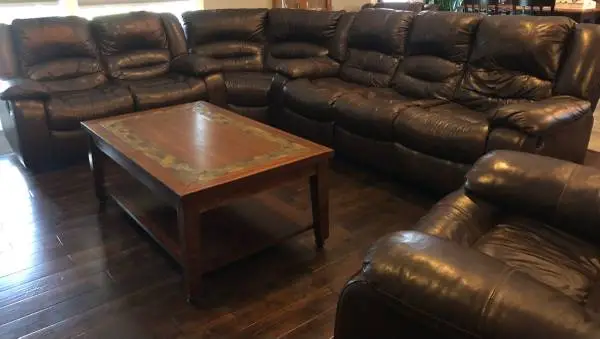 Brown leather sectional couch
