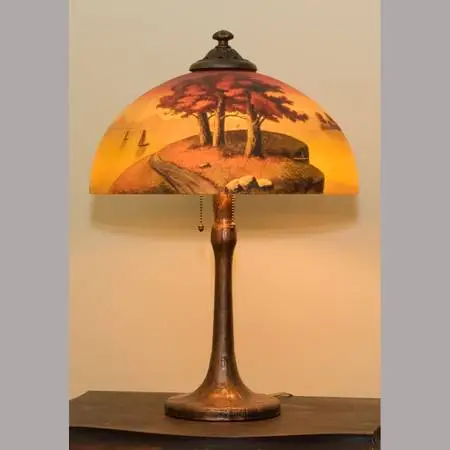Antique Lamp- Handel Base with Reverse Hand-Painted Shade